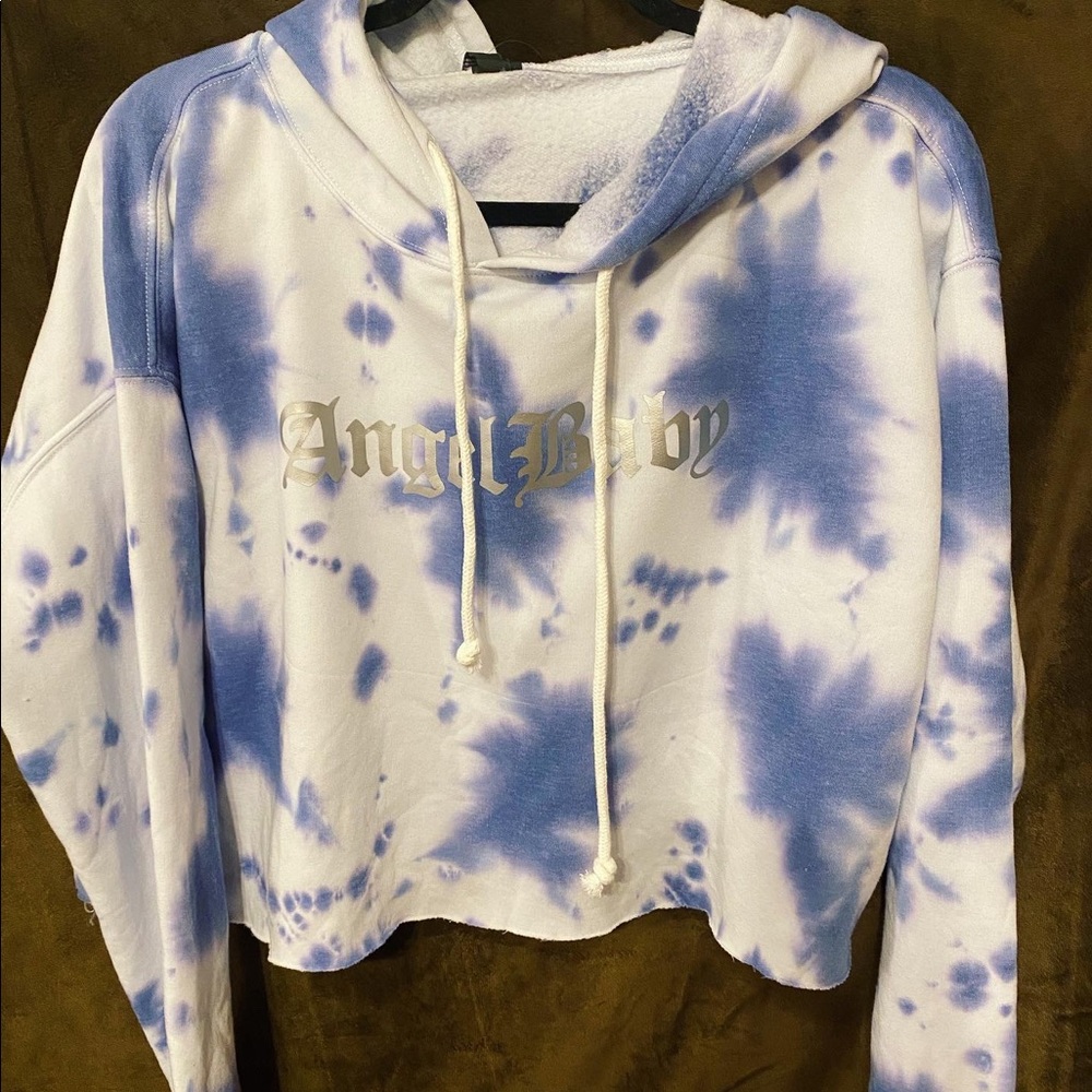 Blue & white tie dye hoodie Custom designed from pretty girl rack -hand pressed